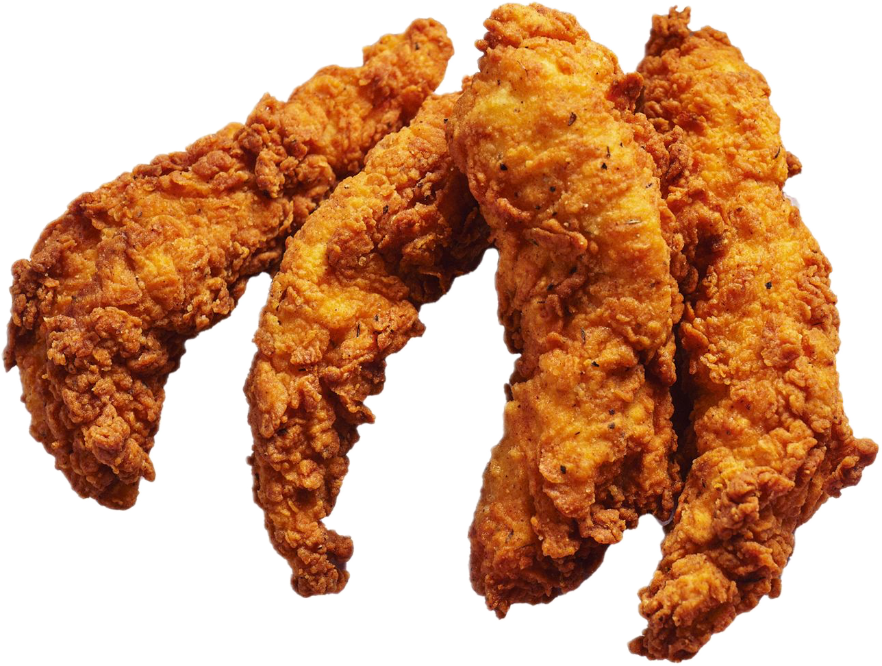 A crispy wing dipped in a sauce